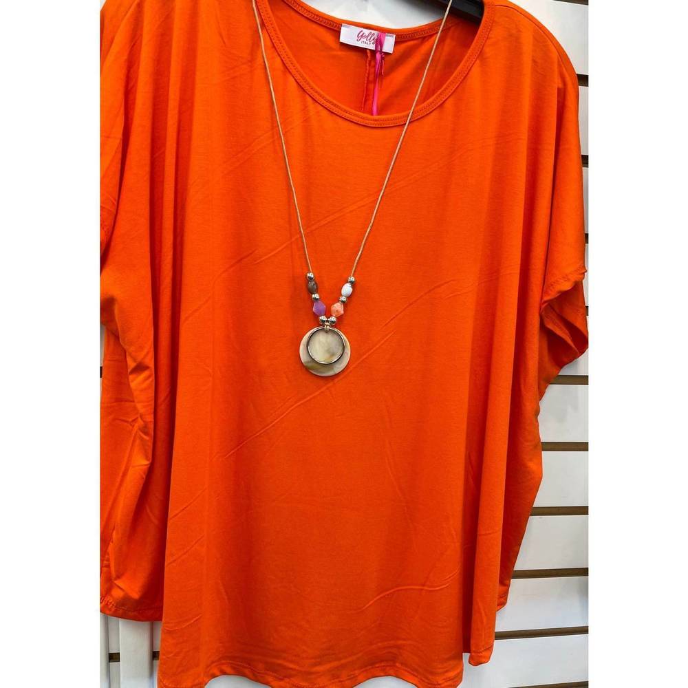 NEW YOLLY woven tee with necklace in orange
